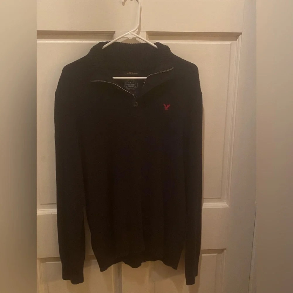 American Eagle Mock Neck Navy Blue 3 Button Sweater Size XL EUC